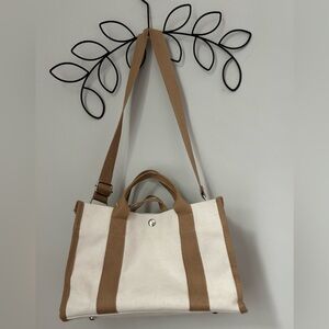 Little Utility Cross Body Tote + Mini Expandable Canvas Tote Inside, Neutral